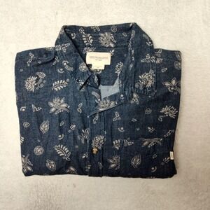 Obey Propaganda Shirt Mens M Blue Floral Chambray Button Up Long Sleeve‎ Casual